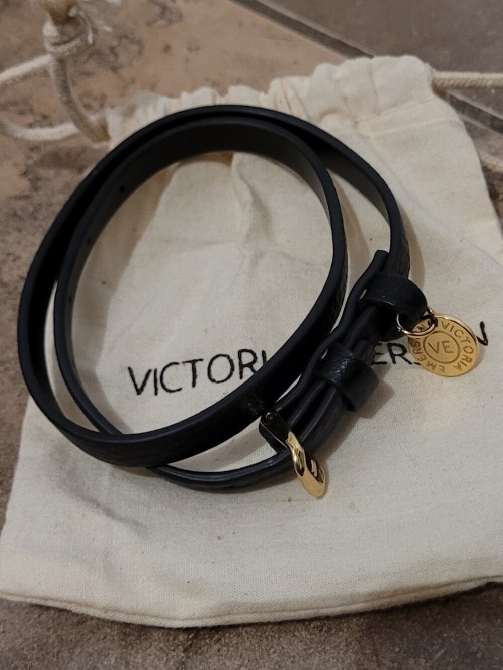 Victoria Emerson Black Leather Wrap Bracelet with Gold Hardware